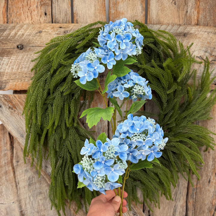 32" Blue Snowball Hydrangea Spray, Artificial Hydrangea Florals, Blue Hydrangea Spray