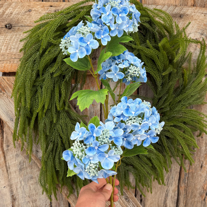32" Blue Snowball Hydrangea Spray, Artificial Hydrangea Florals, Blue Hydrangea Spray