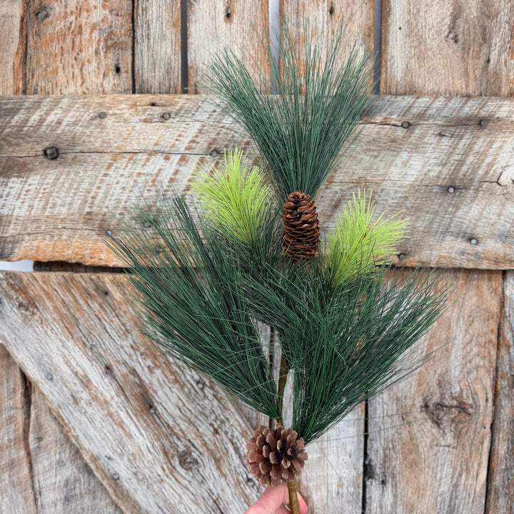 31.5" Long Needle Pine Spray with Pinecones, Artificial Christmas Greenery