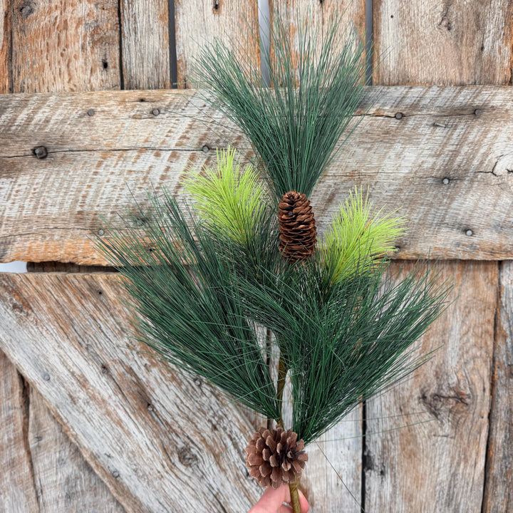 31.5" Long Needle Pine Spray with Pinecones, Artificial Christmas Greenery