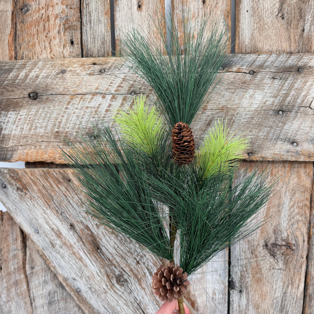 31.5" Long Needle Pine Spray with Pinecones, Artificial Christmas Greenery