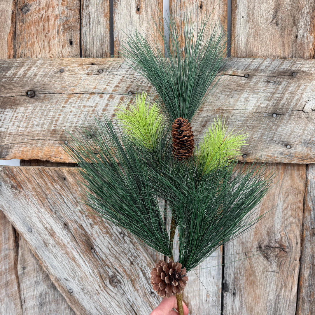 31.5" Long Needle Pine Spray with Pinecones, Artificial Christmas Greenery