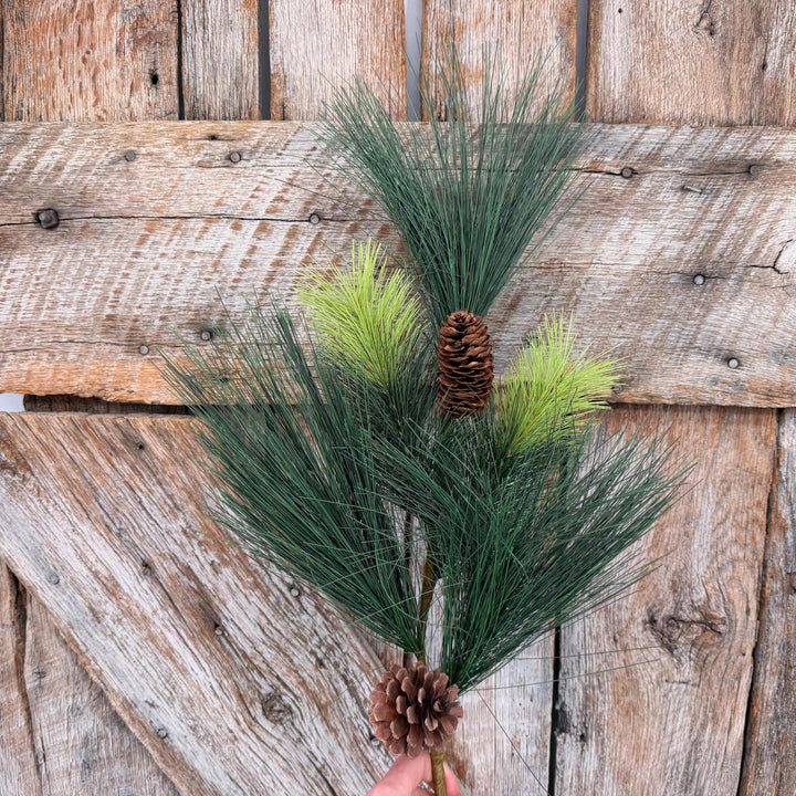 31.5" Long Needle Pine Spray with Pinecones, Artificial Christmas Greenery