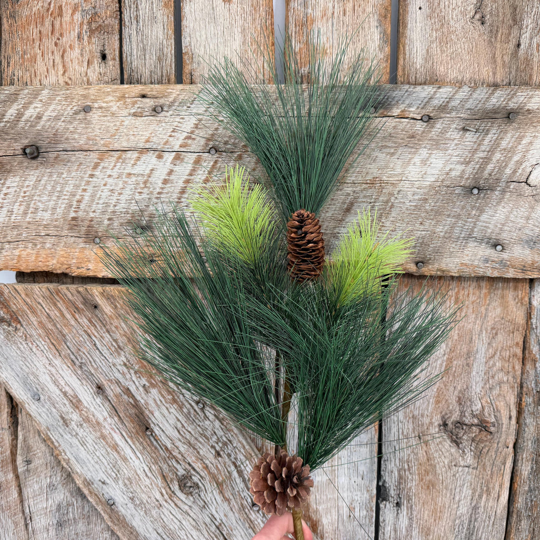31.5" Long Needle Pine Spray with Pinecones, Artificial Christmas Greenery