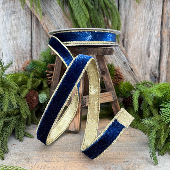 1" Navy Blue Velvet Ribbon, Farrisilk Navy Blue Velvet Sheen Ribbon