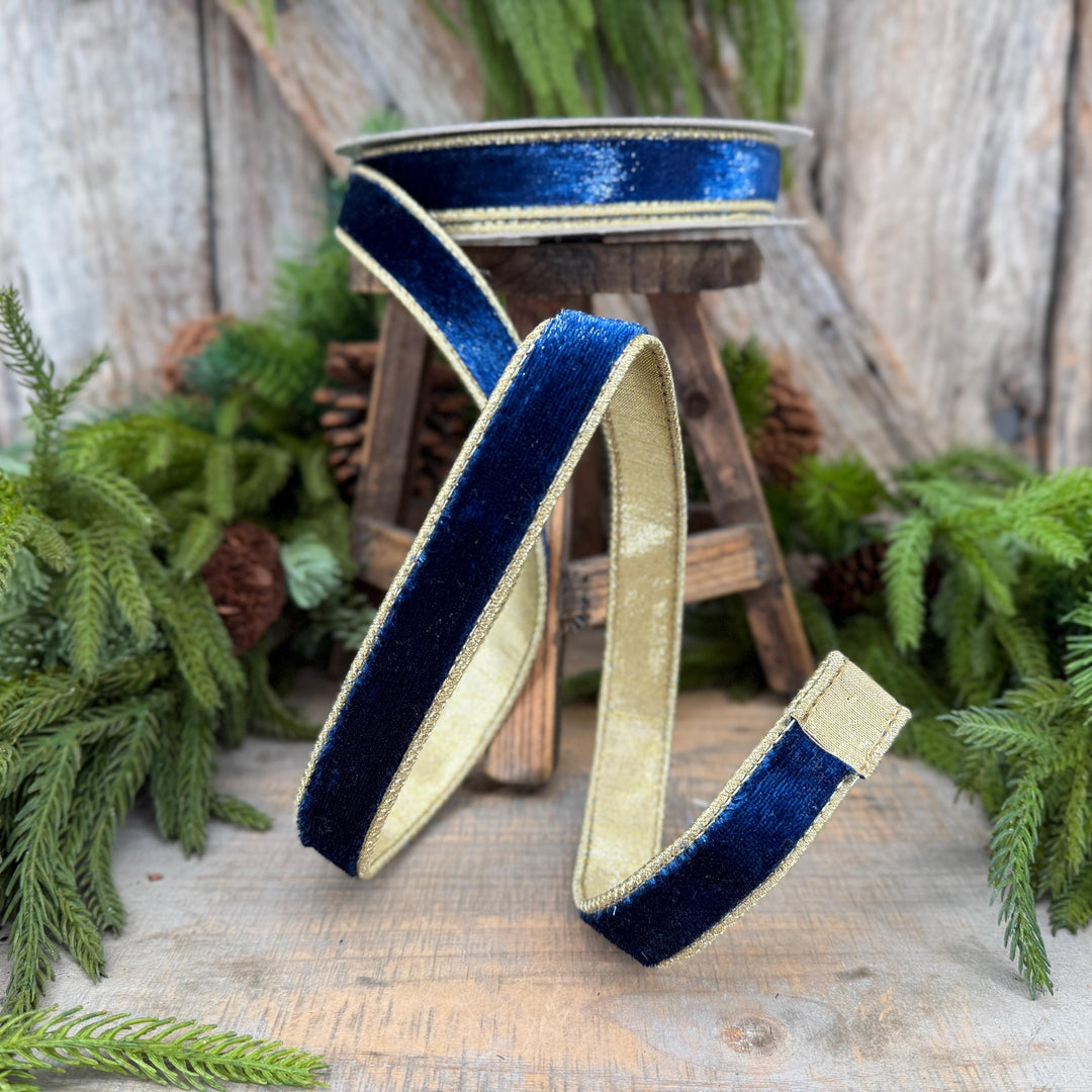 1" Navy Blue Velvet Ribbon, Farrisilk Navy Blue Velvet Sheen Ribbon