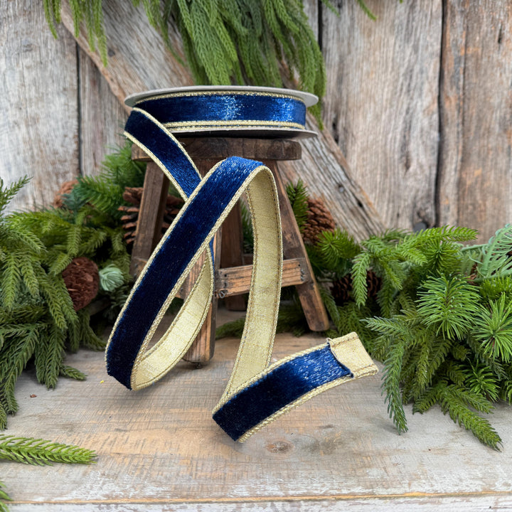 1" Navy Blue Velvet Ribbon, Farrisilk Navy Blue Velvet Sheen Ribbon