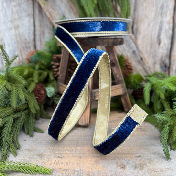 1" Navy Blue Velvet Ribbon, Farrisilk Navy Blue Velvet Sheen Ribbon
