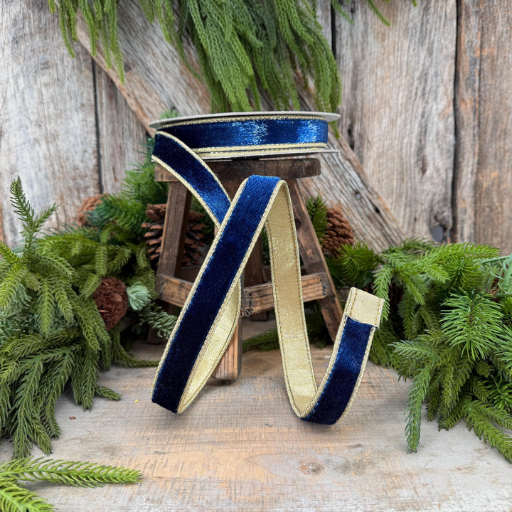 1" Navy Blue Velvet Ribbon, Farrisilk Navy Blue Velvet Sheen Ribbon