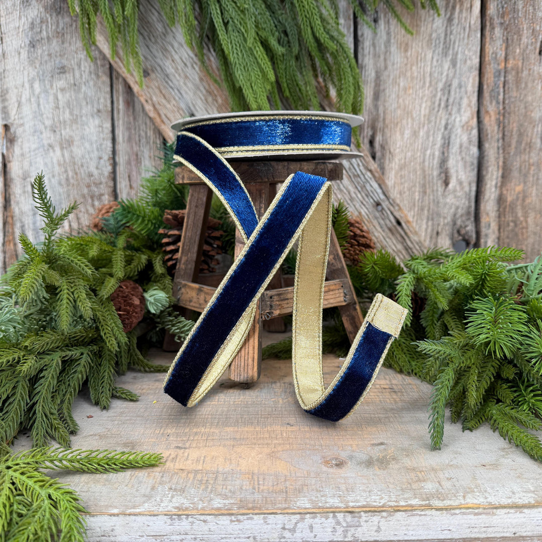 1" Navy Blue Velvet Ribbon, Farrisilk Navy Blue Velvet Sheen Ribbon