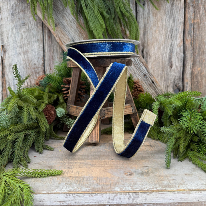 1" Navy Blue Velvet Ribbon, Farrisilk Navy Blue Velvet Sheen Ribbon