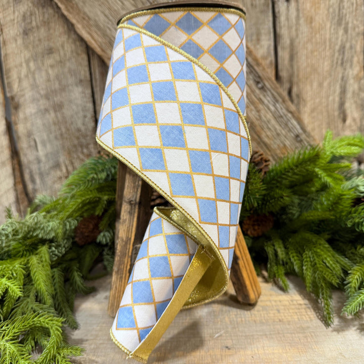 4" French Blue Harlequin Ribbon
