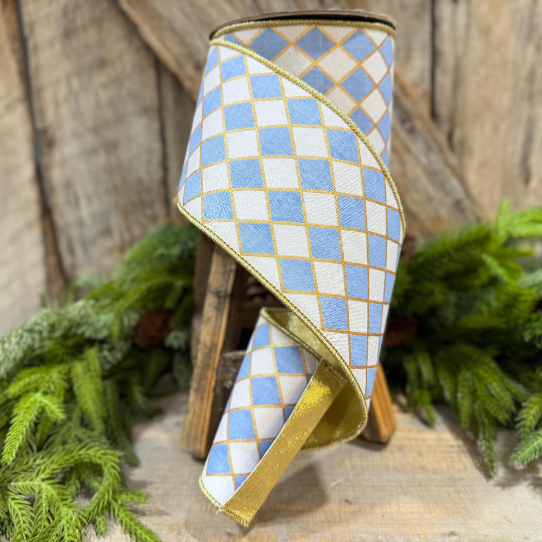 4" French Blue Harlequin Ribbon