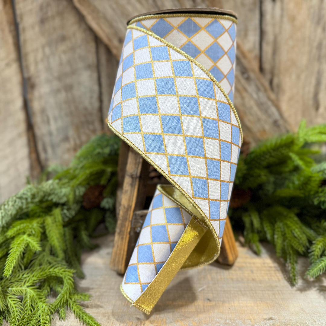 4" French Blue Harlequin Ribbon