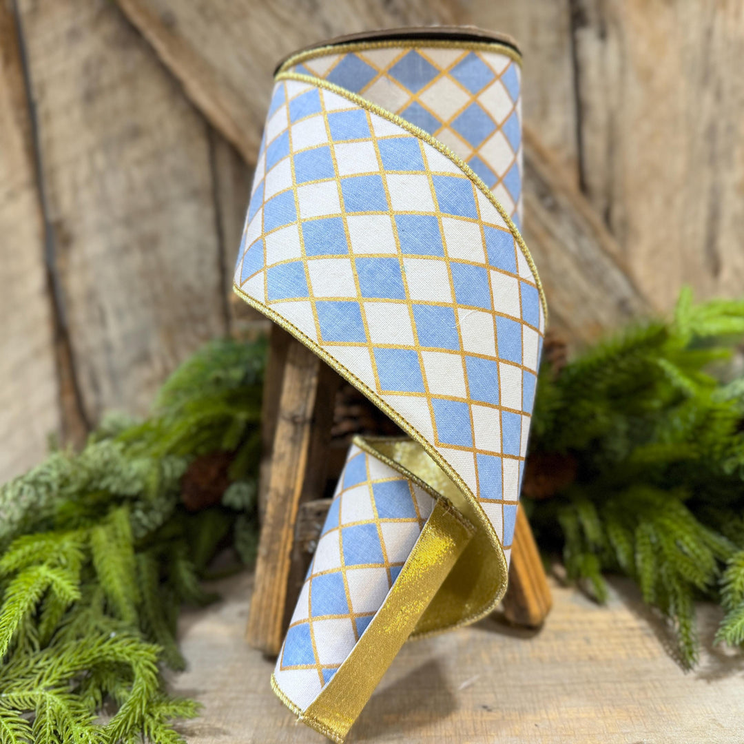4" French Blue Harlequin Ribbon