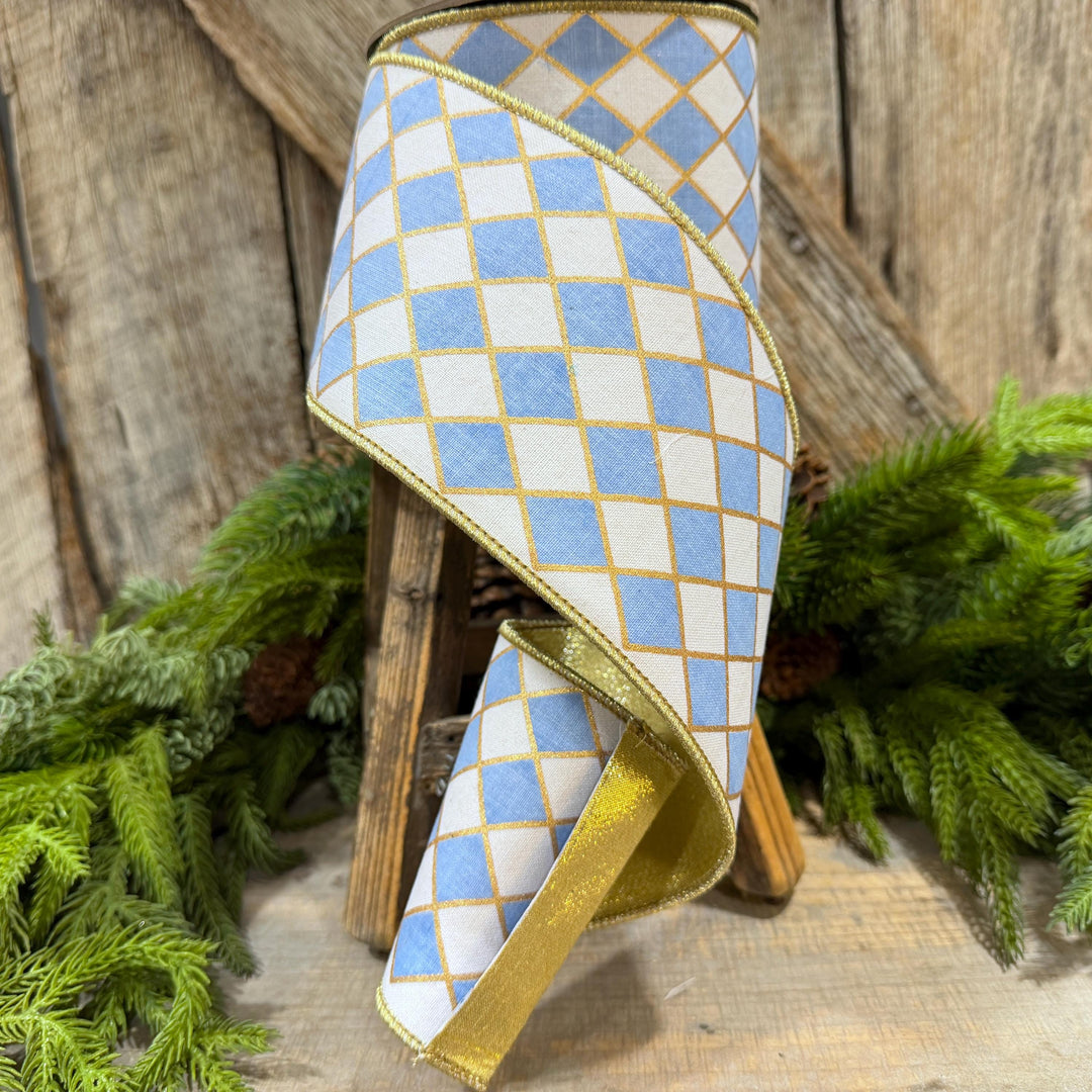 4" French Blue Harlequin Ribbon