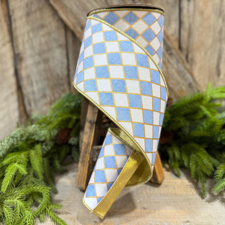 4" French Blue Harlequin Ribbon