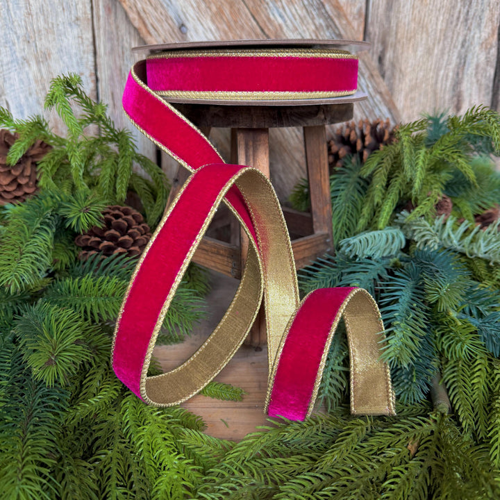 1” Hot Pink Flashy Velvet Ribbon, Farrisilk Velvet Ribbon, 10 Yards