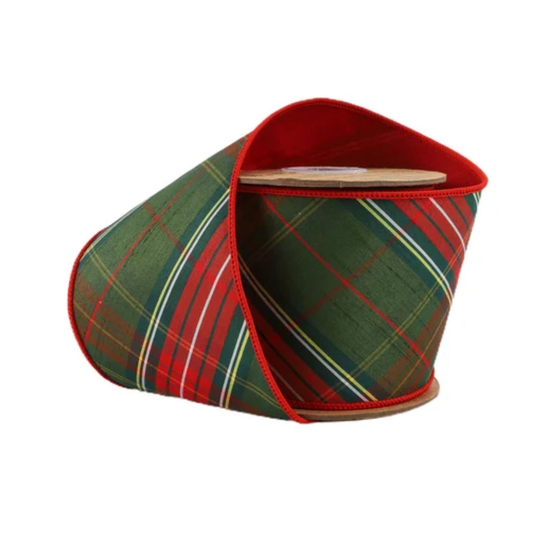 4" Christmas Plaid Ribbon, Green Plaid Ribbon, Traditional Christmas Ribbon
