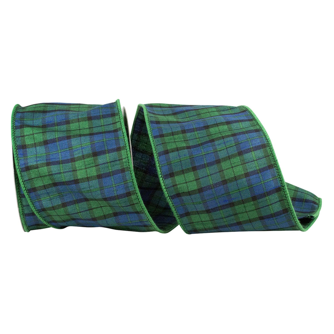 4" Blue Green Christmas Plaid Ribbon, Black Watch Plaid Ribbon, Navy Blue Plaid