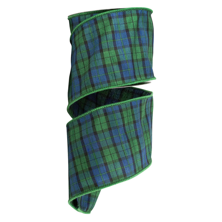 4" Blue Green Christmas Plaid Ribbon, Black Watch Plaid Ribbon, Navy Blue Plaid