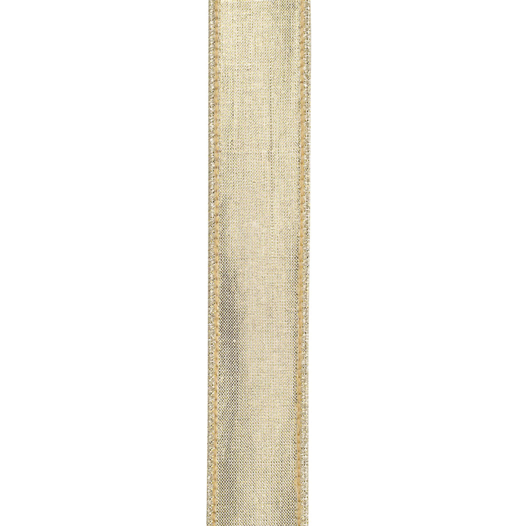 1" White Velvet Wired Ribbon with Gold Metallic Dupioni Backing, 10 Yard Roll