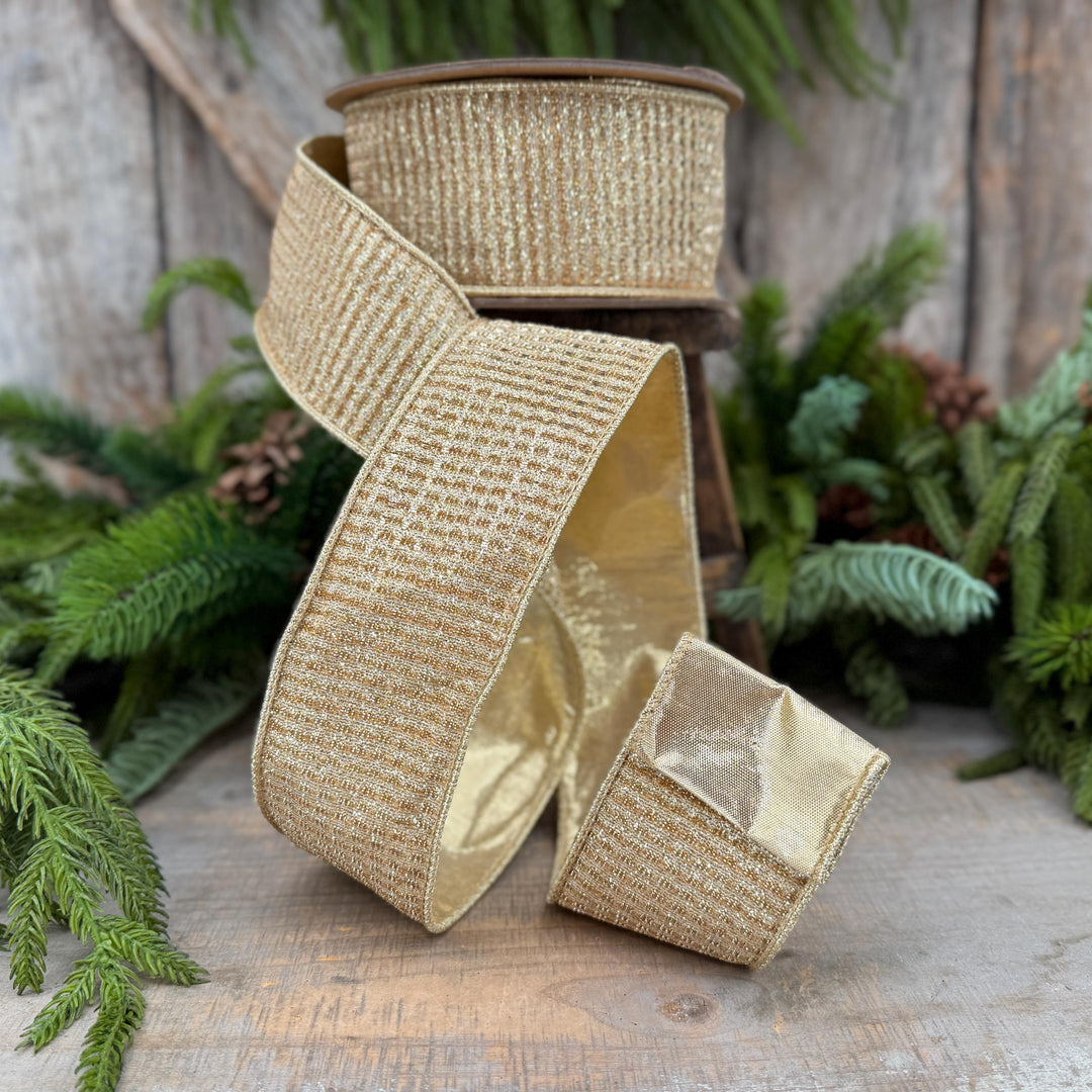 2.5" Gold Metallic Ribbon, Gold Sparkle Christmas Ribbon