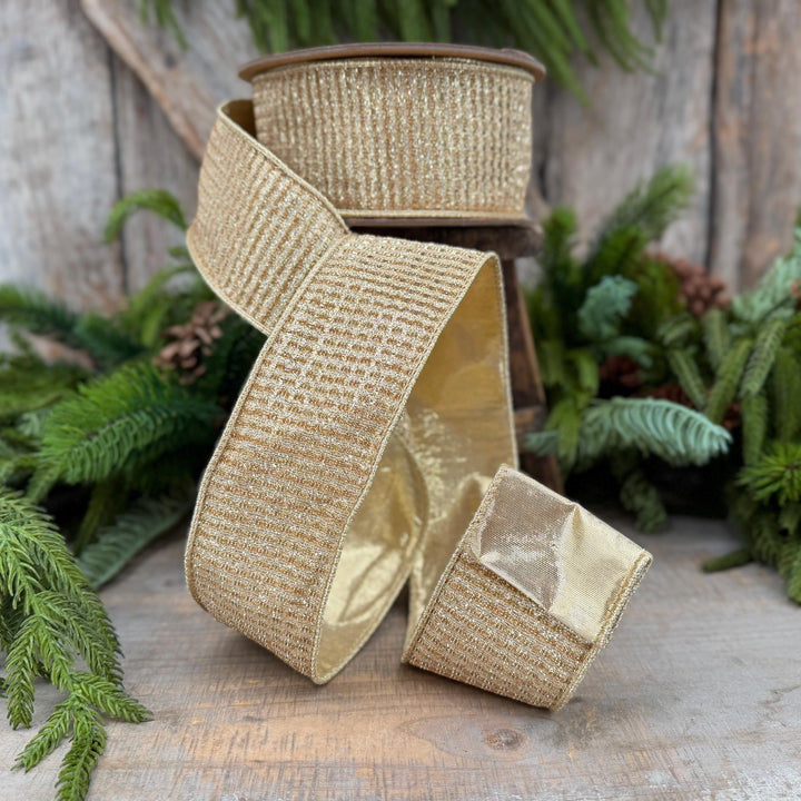 2.5" Gold Metallic Ribbon, Gold Sparkle Christmas Ribbon