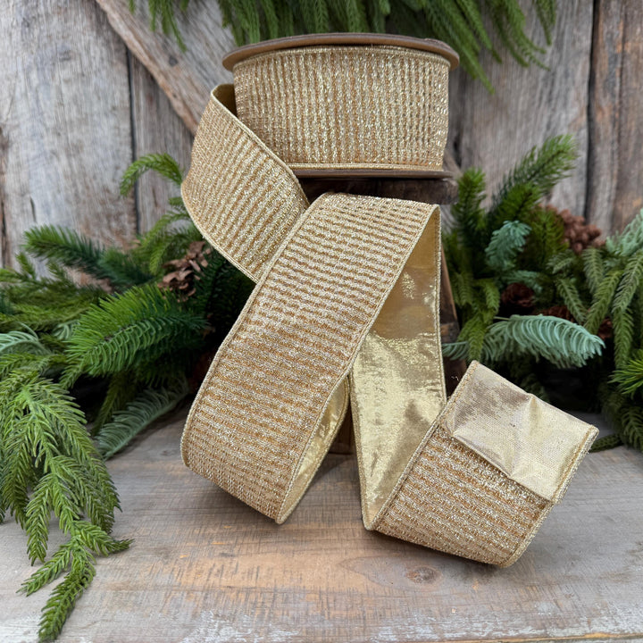 2.5" Gold Metallic Ribbon, Gold Sparkle Christmas Ribbon