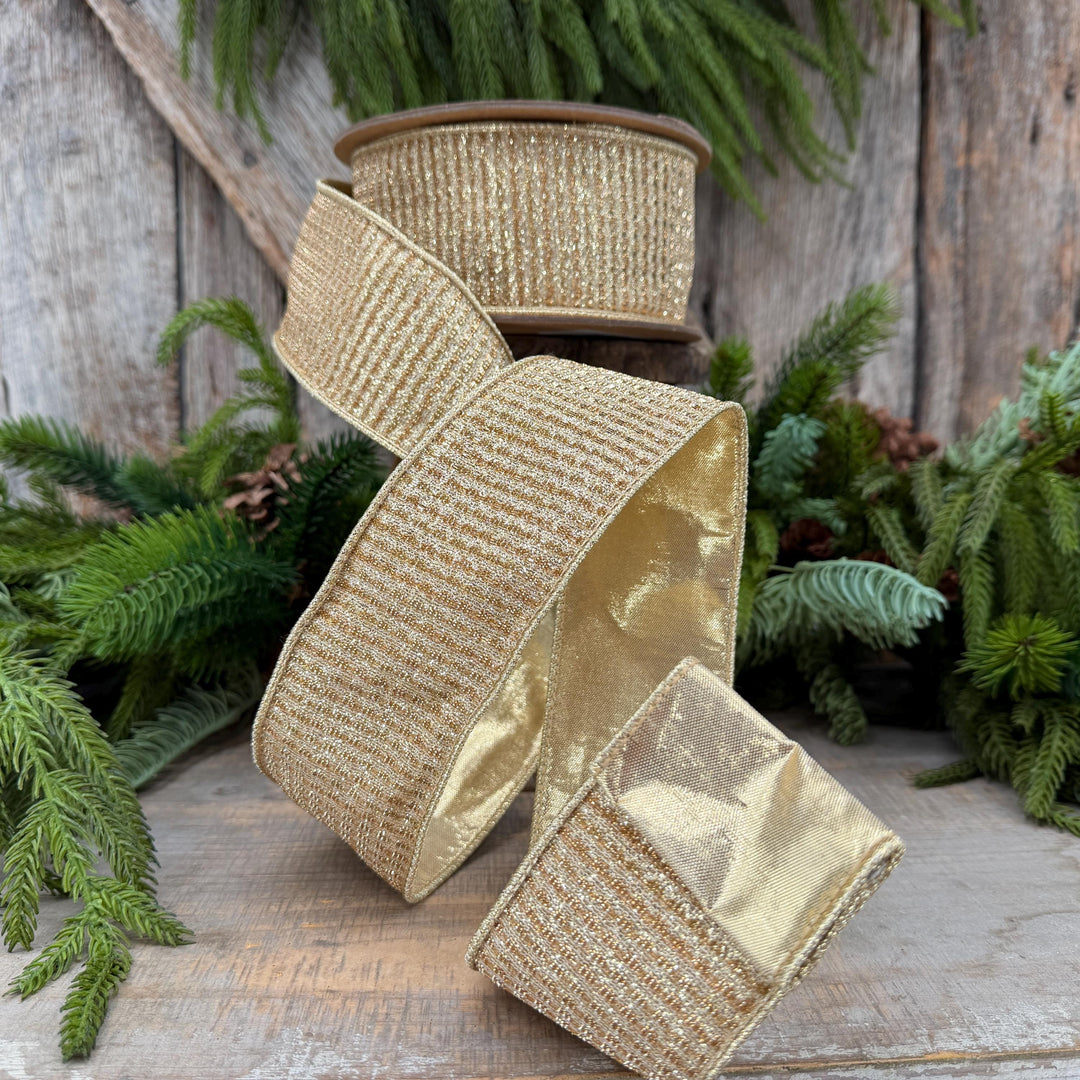 2.5" Gold Metallic Ribbon, Gold Sparkle Christmas Ribbon