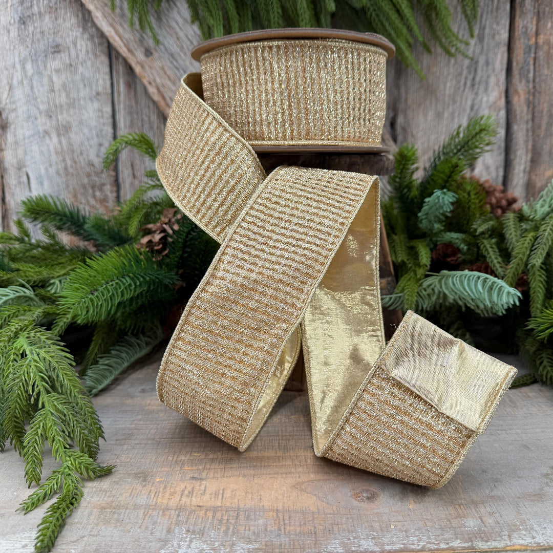 2.5" Gold Metallic Ribbon, Gold Sparkle Christmas Ribbon