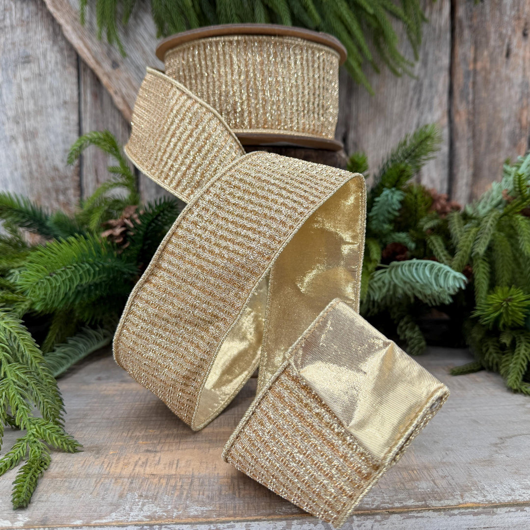 2.5" Gold Metallic Ribbon, Gold Sparkle Christmas Ribbon