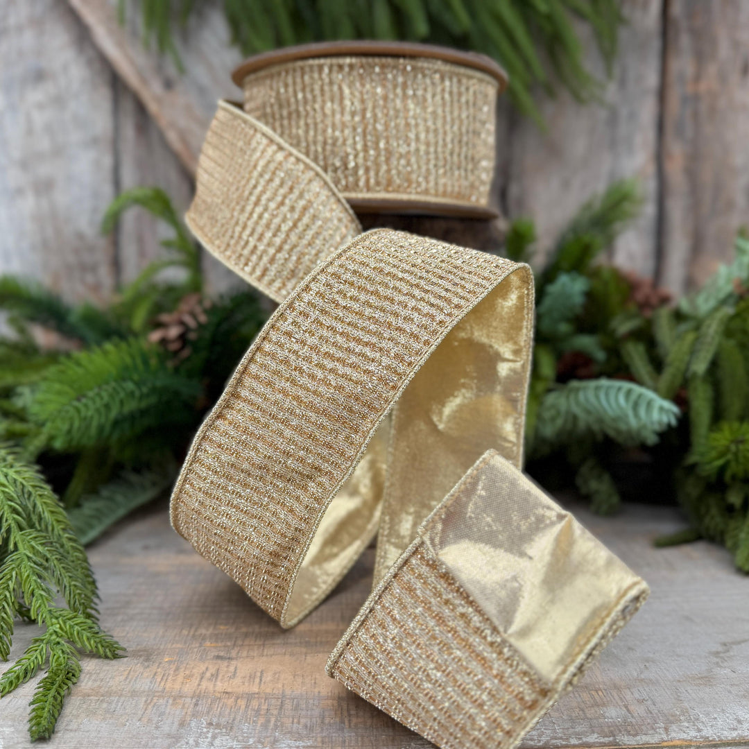 2.5" Gold Metallic Ribbon, Gold Sparkle Christmas Ribbon