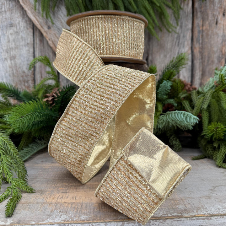 2.5" Gold Metallic Ribbon, Gold Sparkle Christmas Ribbon