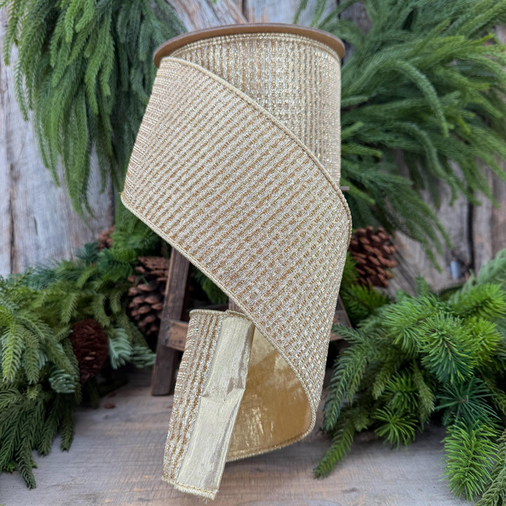 4" Gold Metallic Ribbon, Gold Sparkle Christmas Ribbon