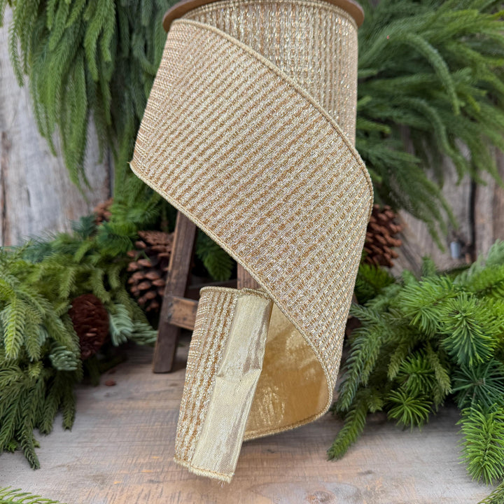 4" Gold Metallic Ribbon, Gold Sparkle Christmas Ribbon
