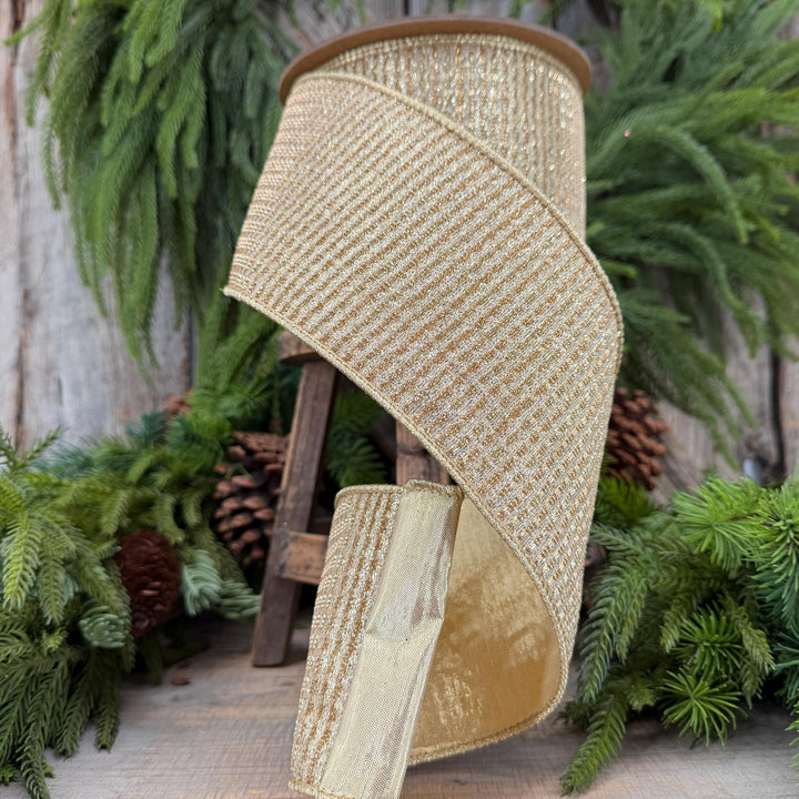 4" Gold Metallic Ribbon, Gold Sparkle Christmas Ribbon