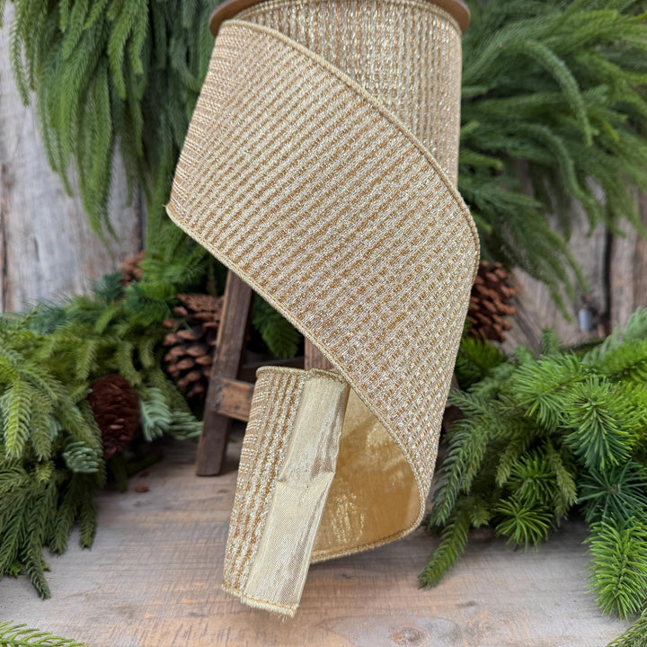 4" Gold Metallic Ribbon, Gold Sparkle Christmas Ribbon
