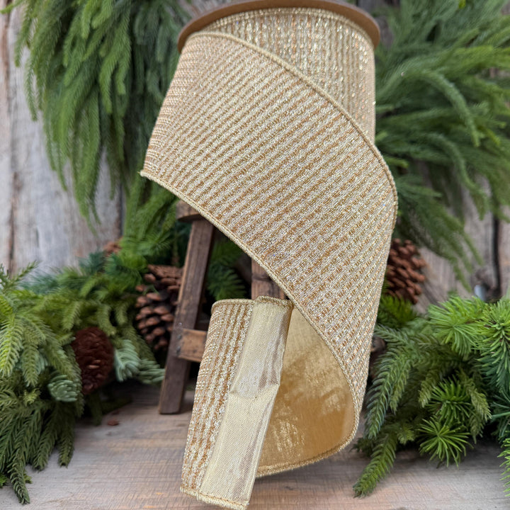 4" Gold Metallic Ribbon, Gold Sparkle Christmas Ribbon