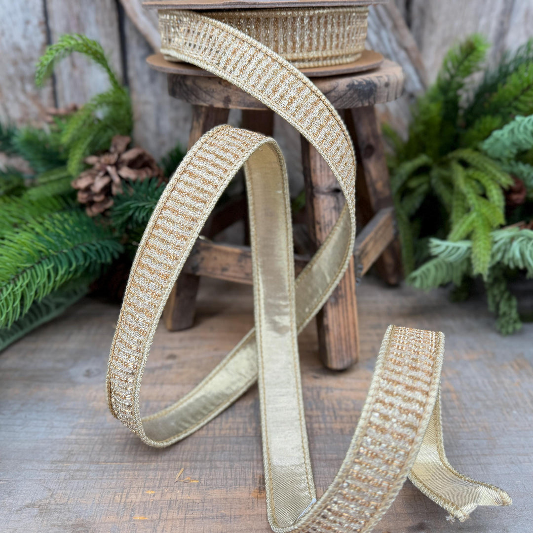 1" Gold Metallic Ribbon, Gold Sparkle Christmas Ribbon