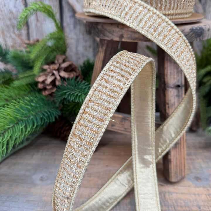 1" Gold Metallic Ribbon, Gold Sparkle Christmas Ribbon