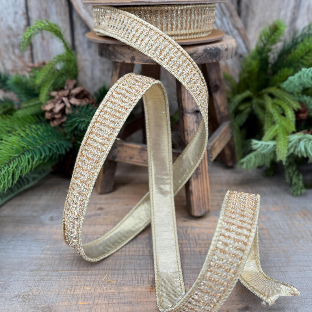 1" Gold Metallic Ribbon, Gold Sparkle Christmas Ribbon