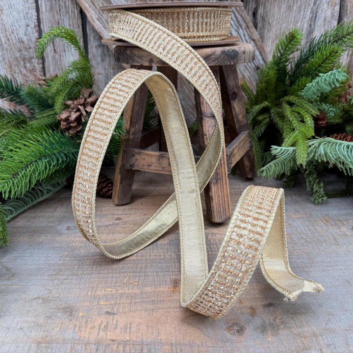 1" Gold Metallic Ribbon, Gold Sparkle Christmas Ribbon