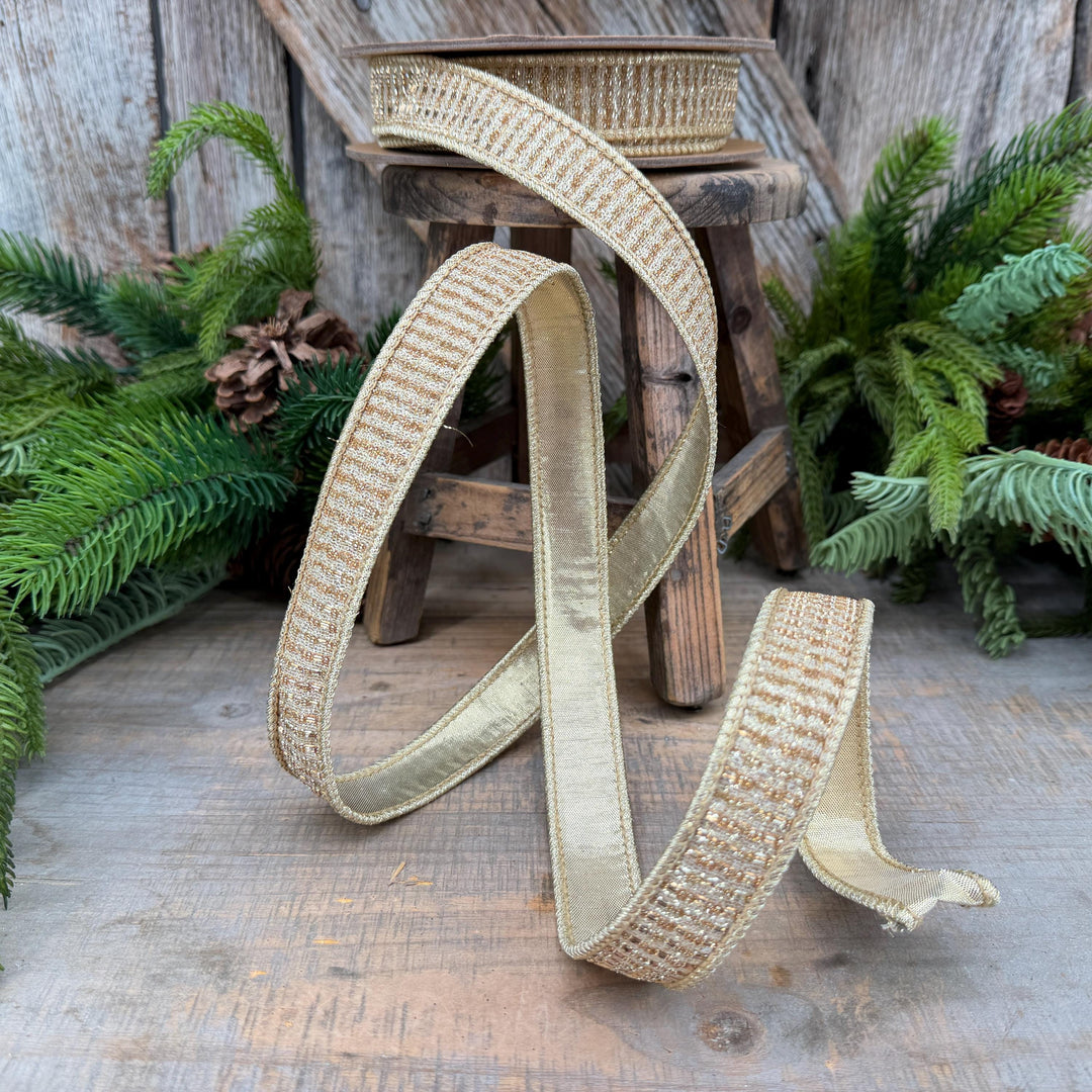 1" Gold Metallic Ribbon, Gold Sparkle Christmas Ribbon