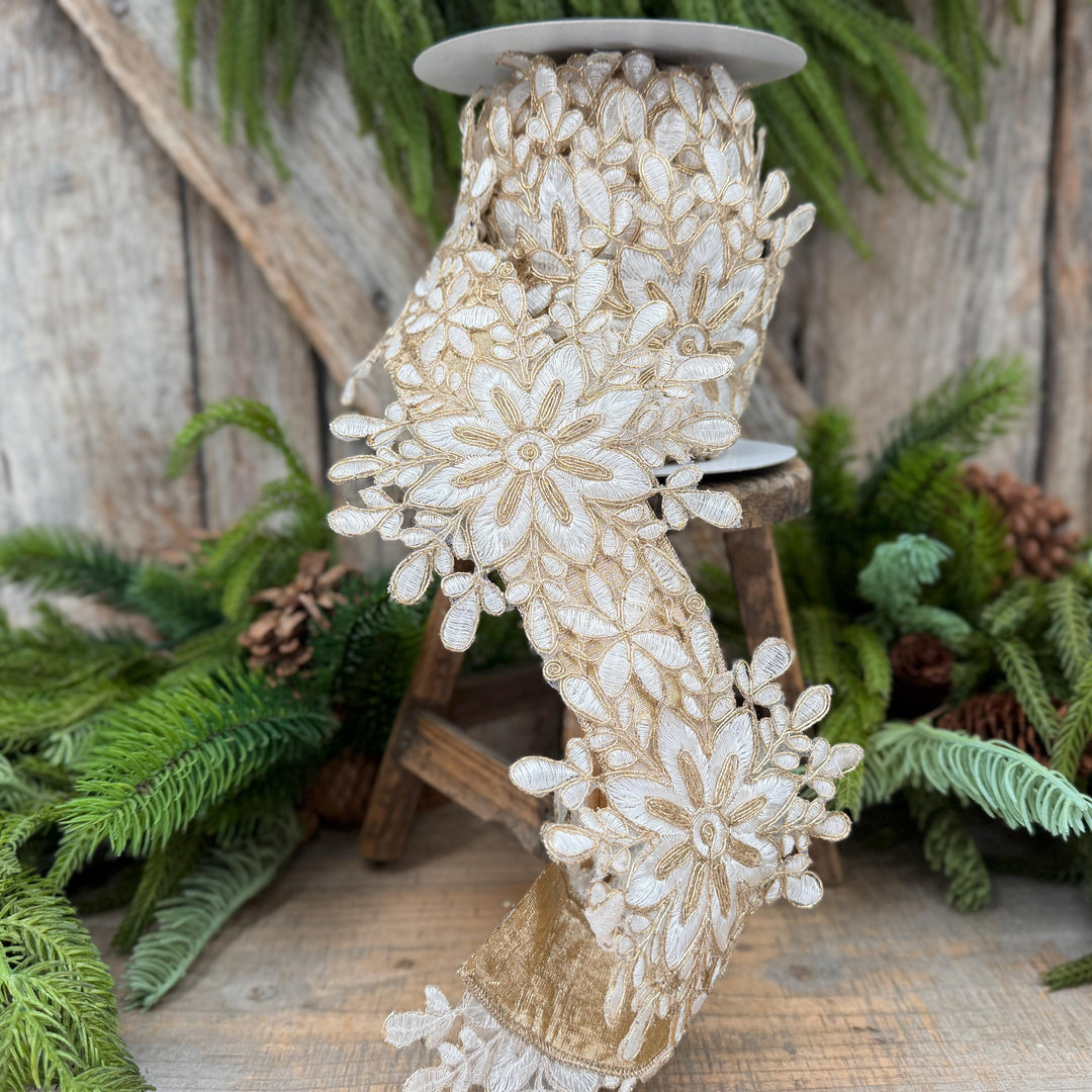 5.5" Ivory Snowflake Ribbon by Farrisilk
