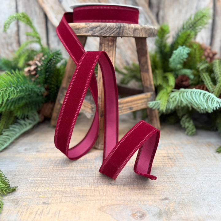 7/8" Burgundy Velvet Flocked Ribbon