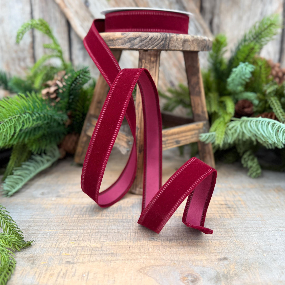 7/8" Burgundy Velvet Flocked Ribbon