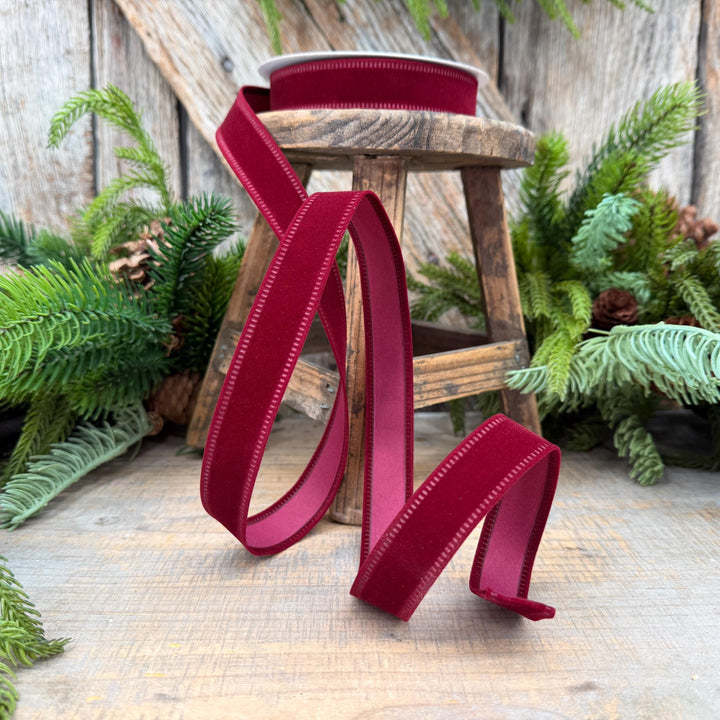 7/8" Burgundy Velvet Flocked Ribbon
