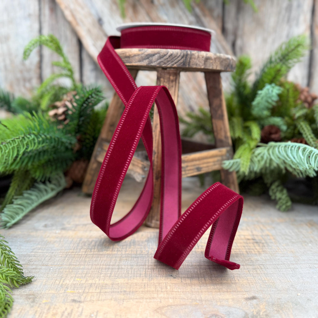 7/8" Burgundy Velvet Flocked Ribbon
