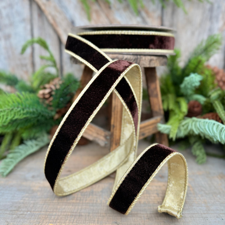 1" Chocolate Brown Velvet Ribbon, Farrisilk Flashy Velvet Ribbon
